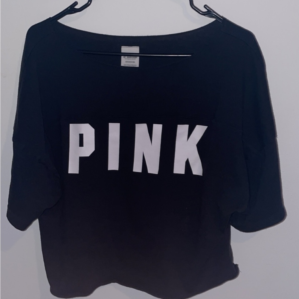 Black & White Short Sleeve Oversized Crop Top Size S PINK Brand